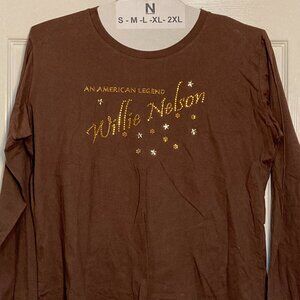 Willie Nelson original American Legend long sleeve womens tee brown sze XL